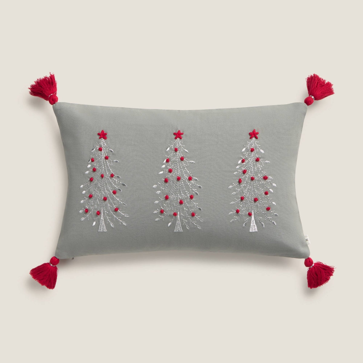 Cotton velvet cushion cover with Christmas embroidery Tres colour grey
