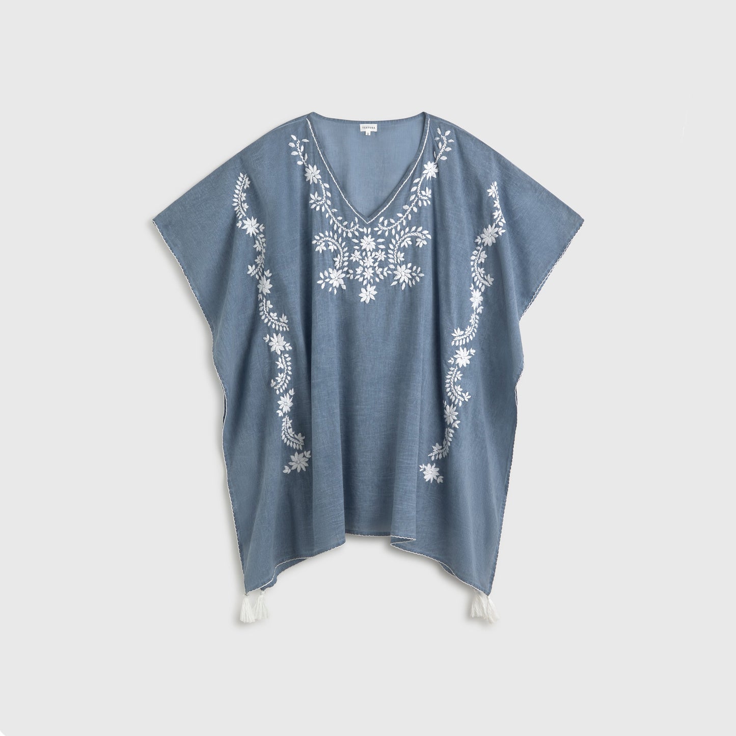 Washed cotton caftan with floral embroidery Sonis