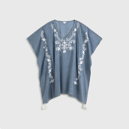 Washed cotton caftan with floral embroidery Sonis