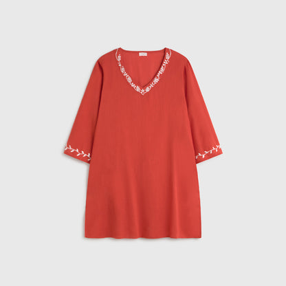 Short embroidered cotton caftan Rile