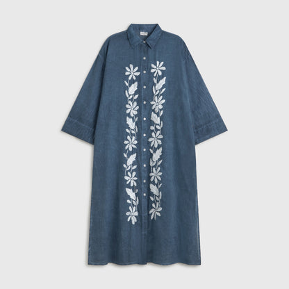 Long floral embroidered washed-cotton caftan Camis