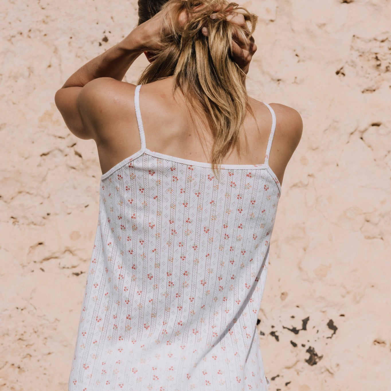 Camiseta tirantes algodón canalé estampado floral Fabiana