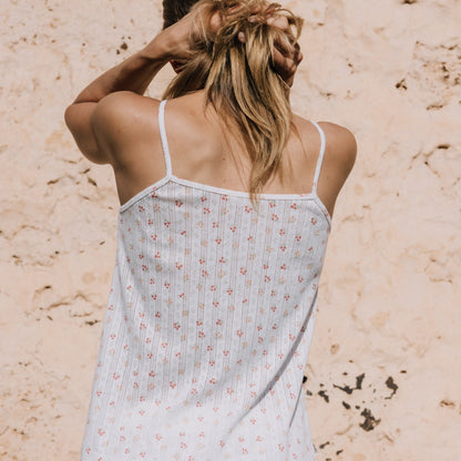 Camiseta tirantes algodón canalé estampado floral Fabiana
