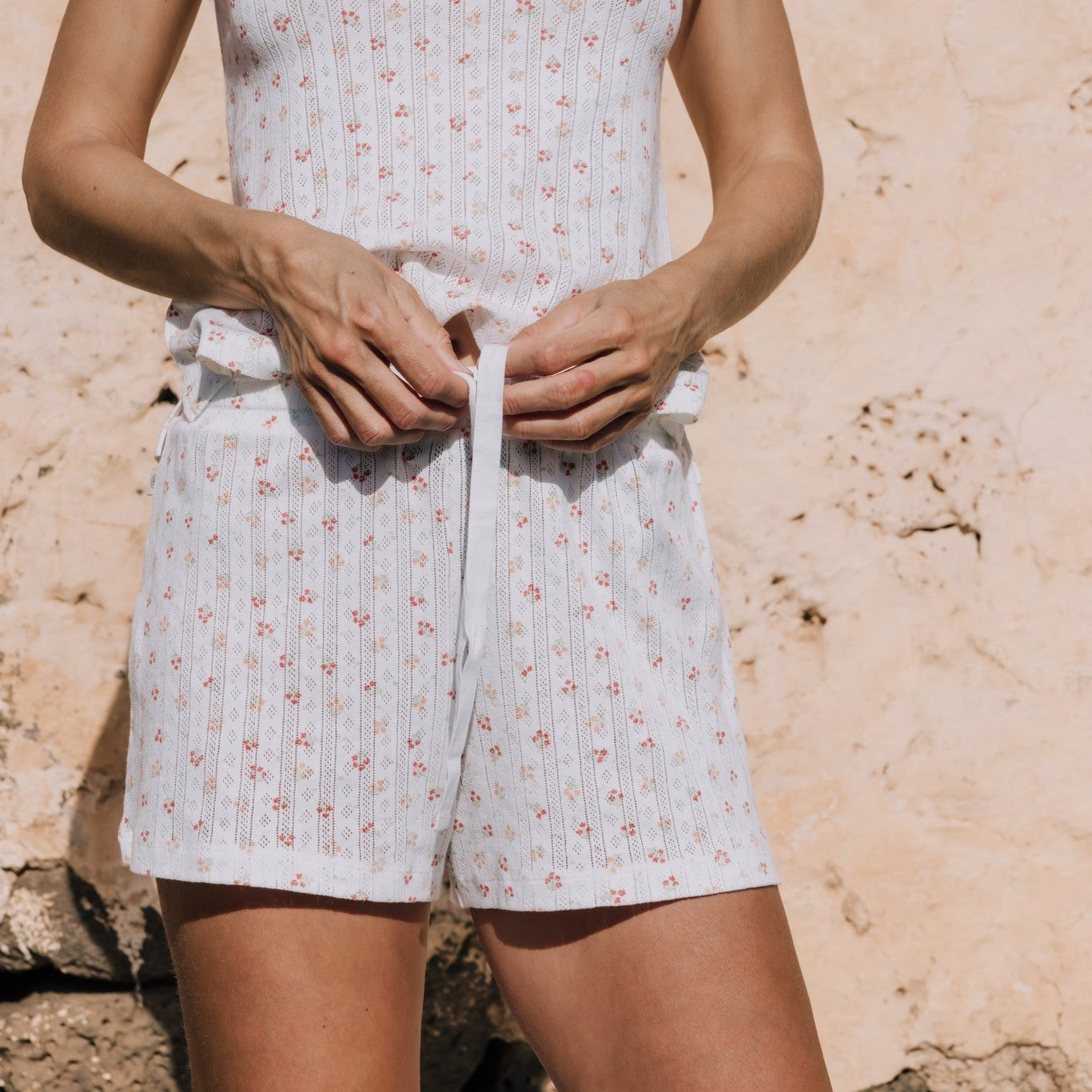 Short algodón canalé estampado floral Fabiana