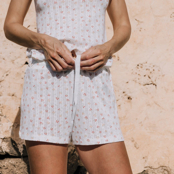 Short algodón canalé estampado floral Fabiana