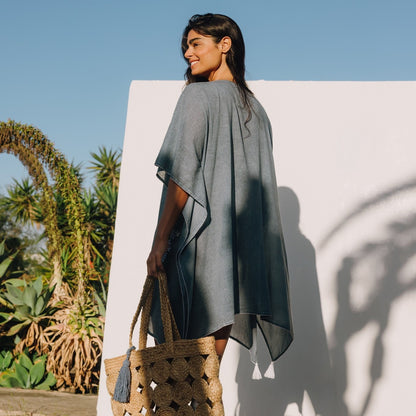 Washed cotton caftan with floral embroidery Sonis