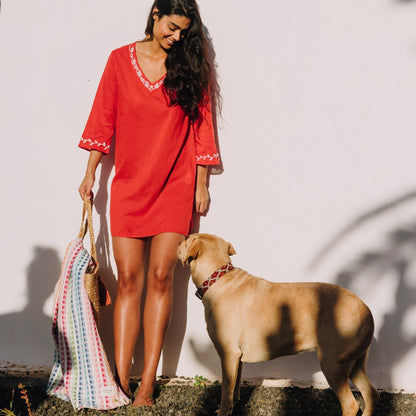 Short embroidered cotton caftan Rile