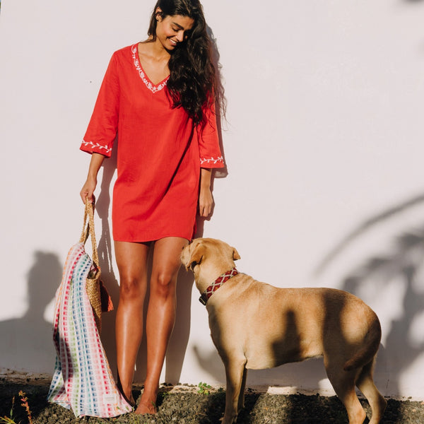 Short embroidered cotton caftan Rile