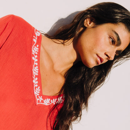 Short embroidered cotton caftan Rile