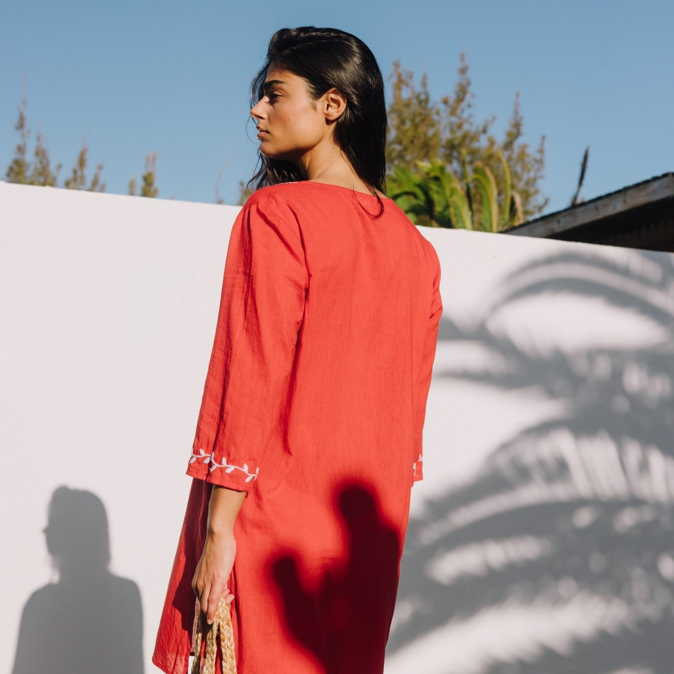 Short embroidered cotton caftan Rile