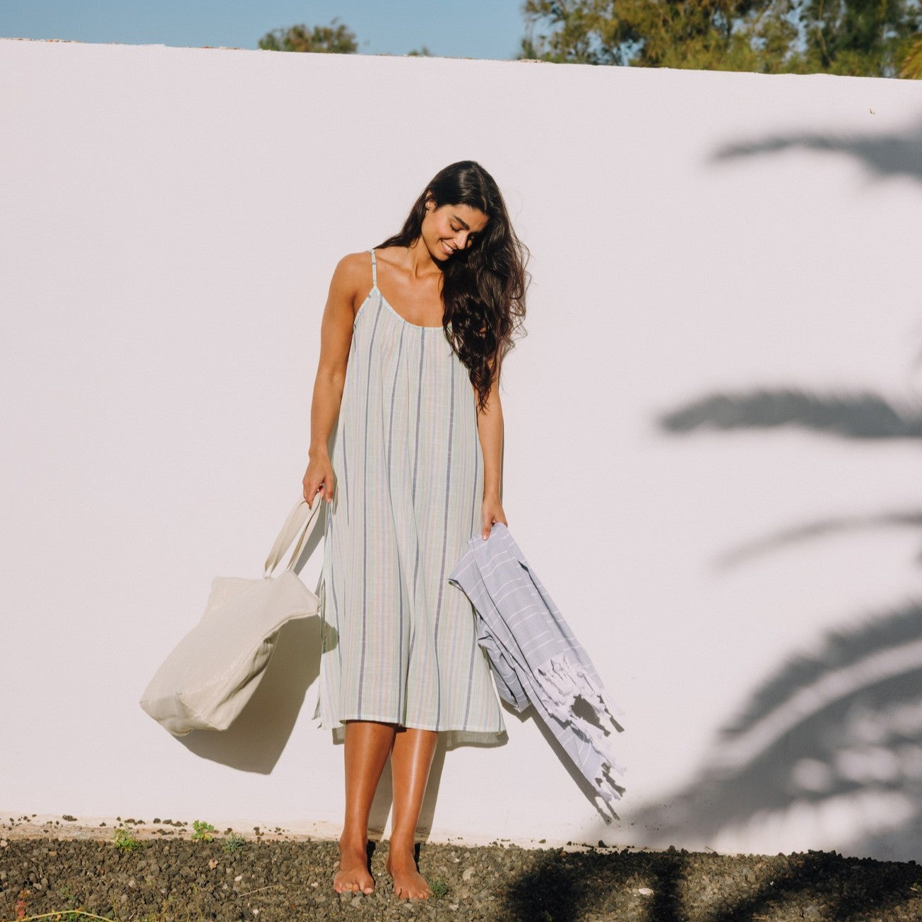 Long striped cotton beach dress Fluoriana
