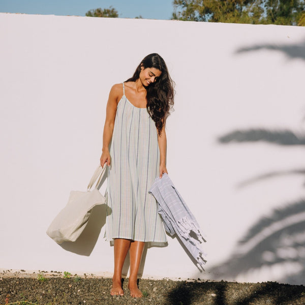 Long striped cotton beach dress Fluoriana