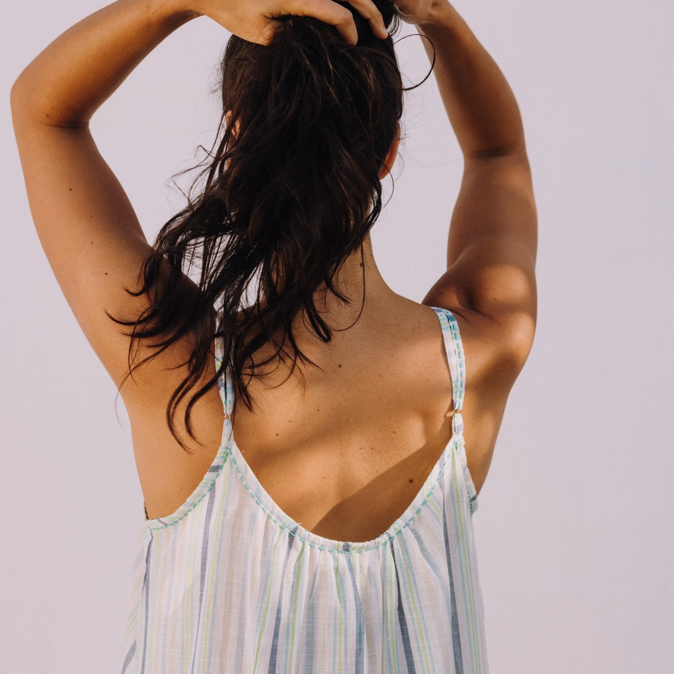 Long striped cotton beach dress Fluoriana