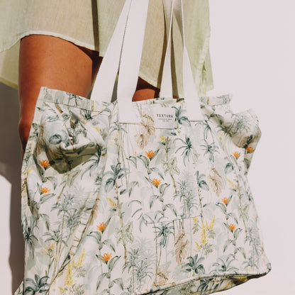 Bolso de playa algodón hojas tropicales Palme