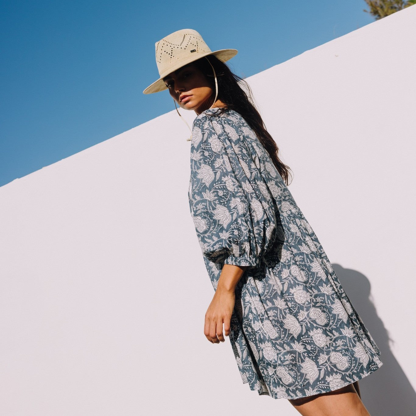 Short floral cotton caftan Kenco