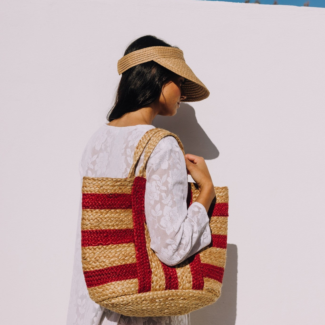 Bicolour natural fibre beach bag Redba