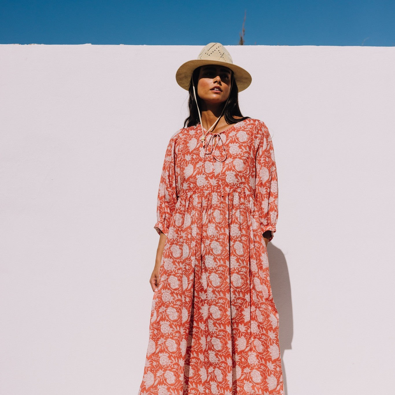Caftán largo algodón estampado floral Kenla