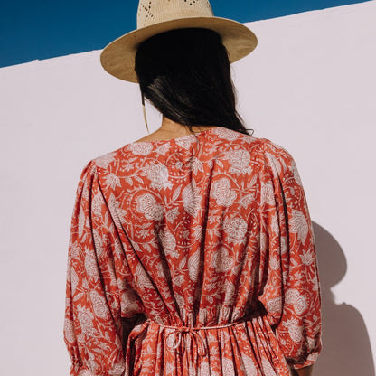 Caftán largo algodón estampado floral Kenla