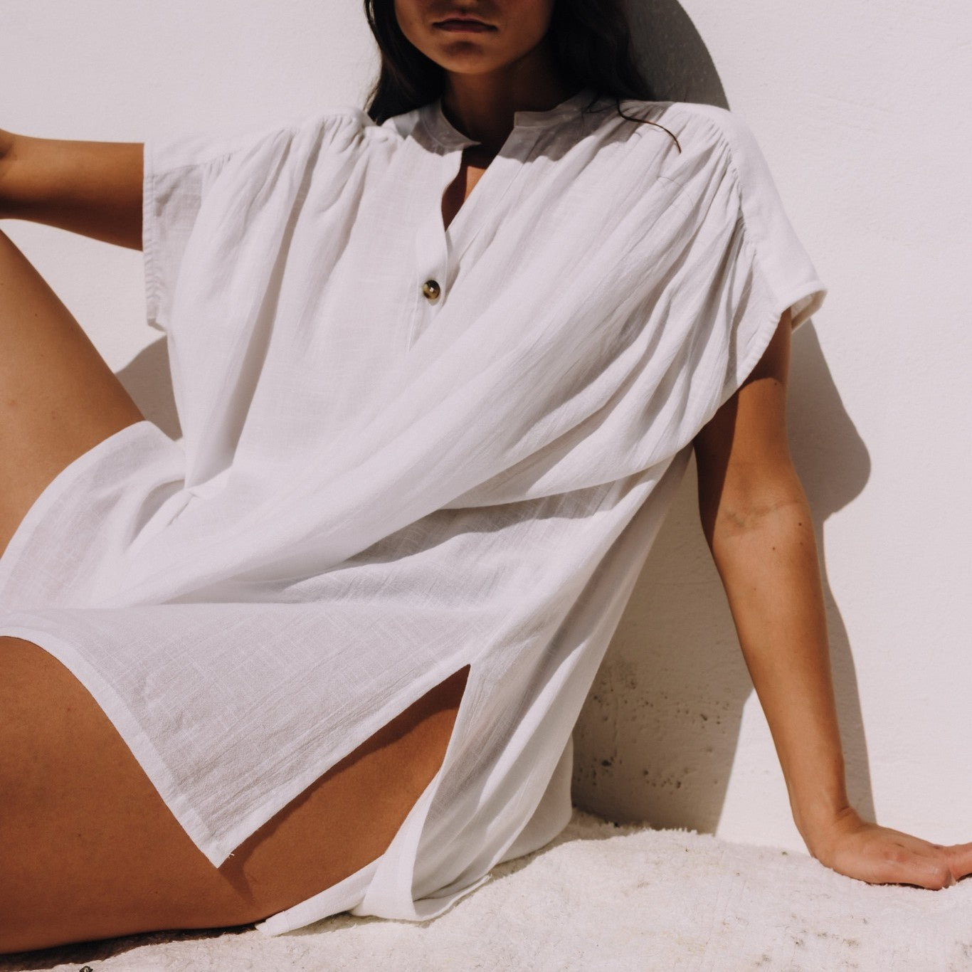 Lightweight cotton shirt-style caftan Sere
