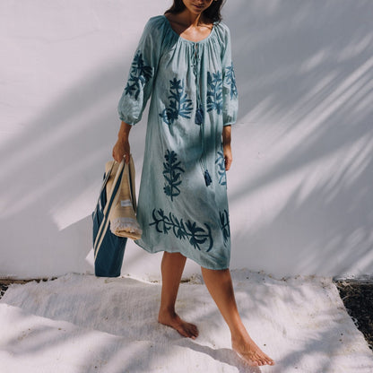 Long embroidered cotton caftan Faz