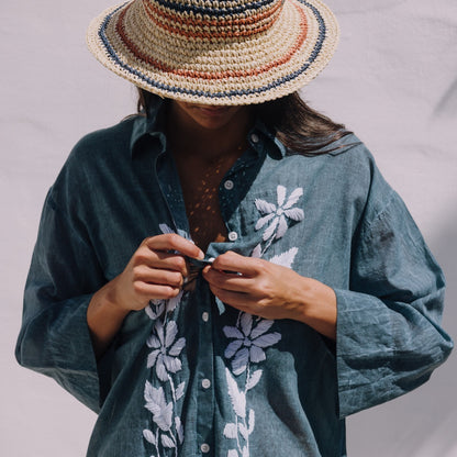 Long floral embroidered washed-cotton caftan Camis