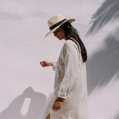 Long cotton jacquard caftan with tonal embroidery Limu