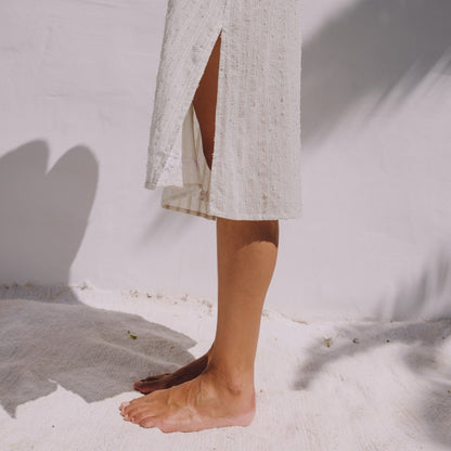 Long cotton jacquard caftan with tonal embroidery Limu