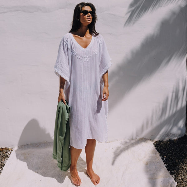 Long cotton jacquard caftan with embroidery and tassels Espi