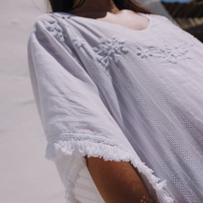Long cotton jacquard caftan with embroidery and tassels Espi