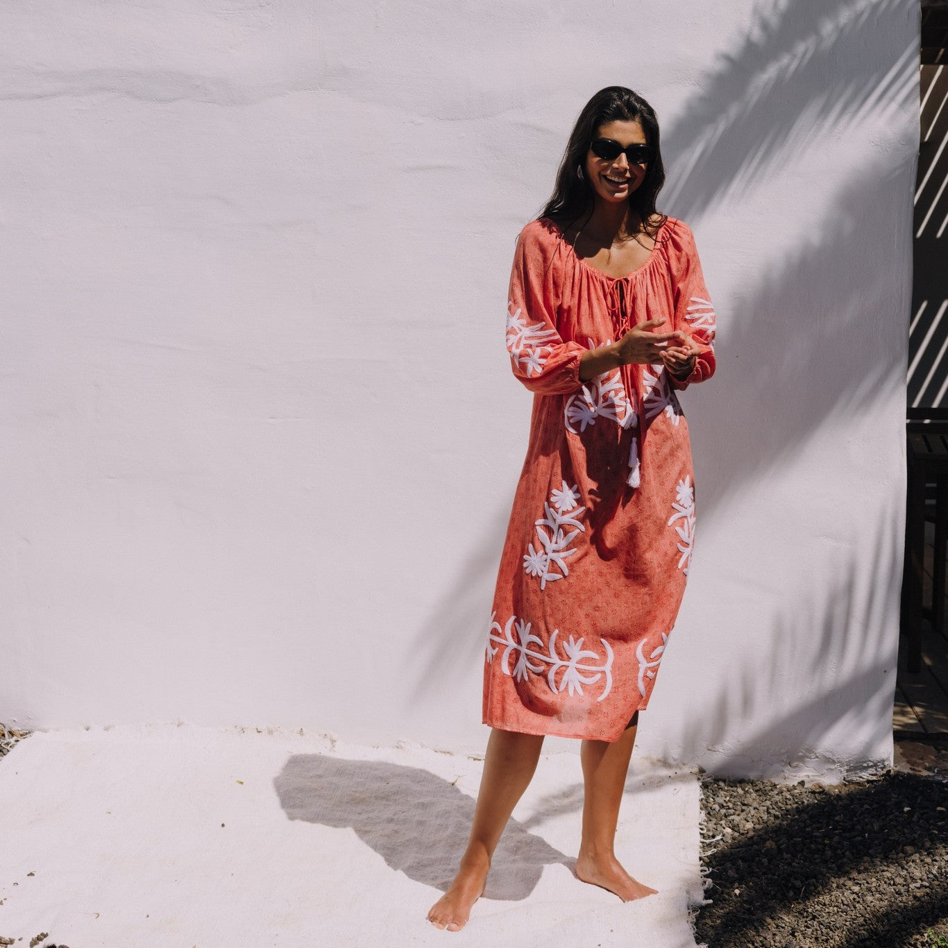 Long embroidered cotton caftan Fazi