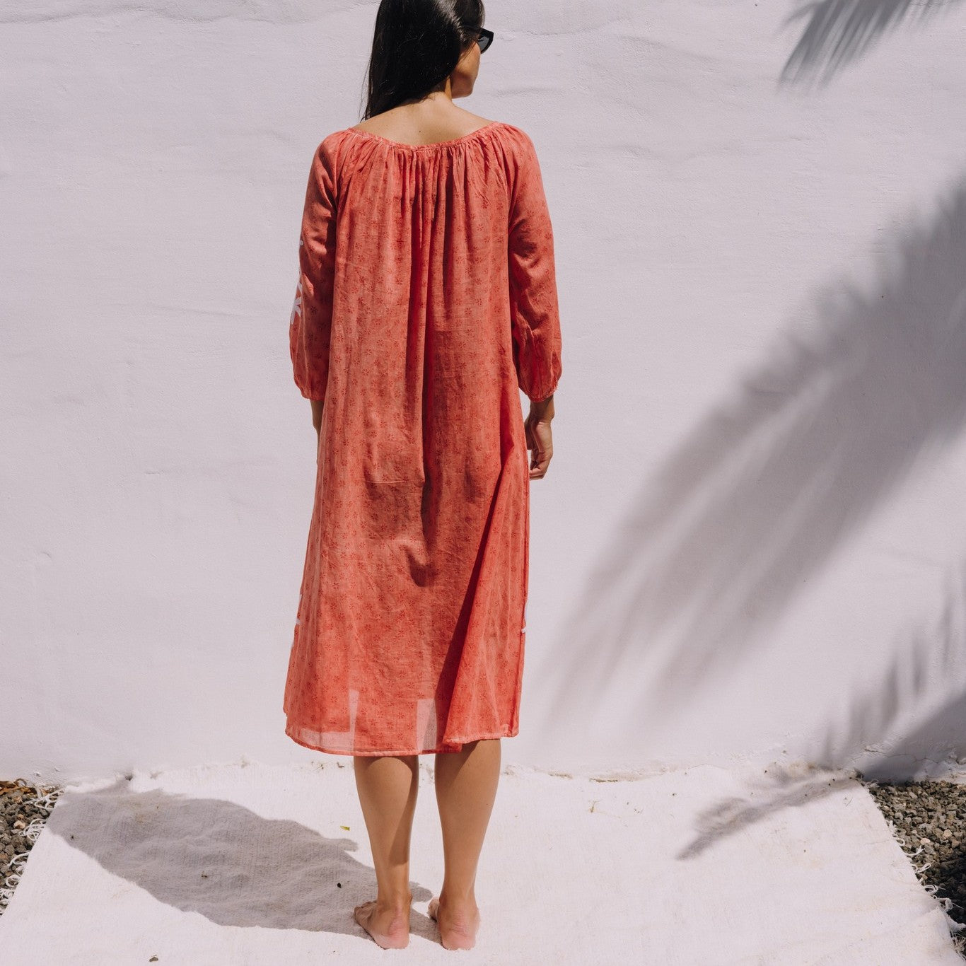 Long embroidered cotton caftan Fazi