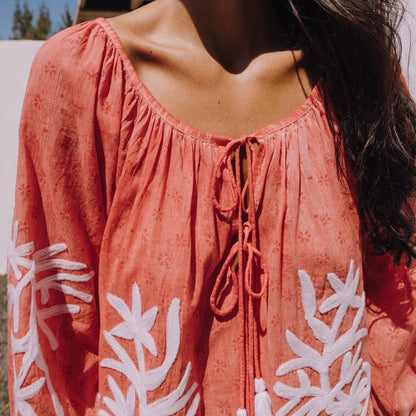 Long embroidered cotton caftan Fazi