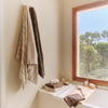 Serviette de bain coton velours broderie rayures Meto