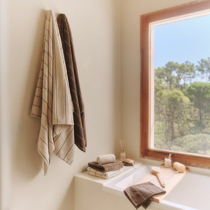 Toalla de baño algodón velour bordado rayas Meto