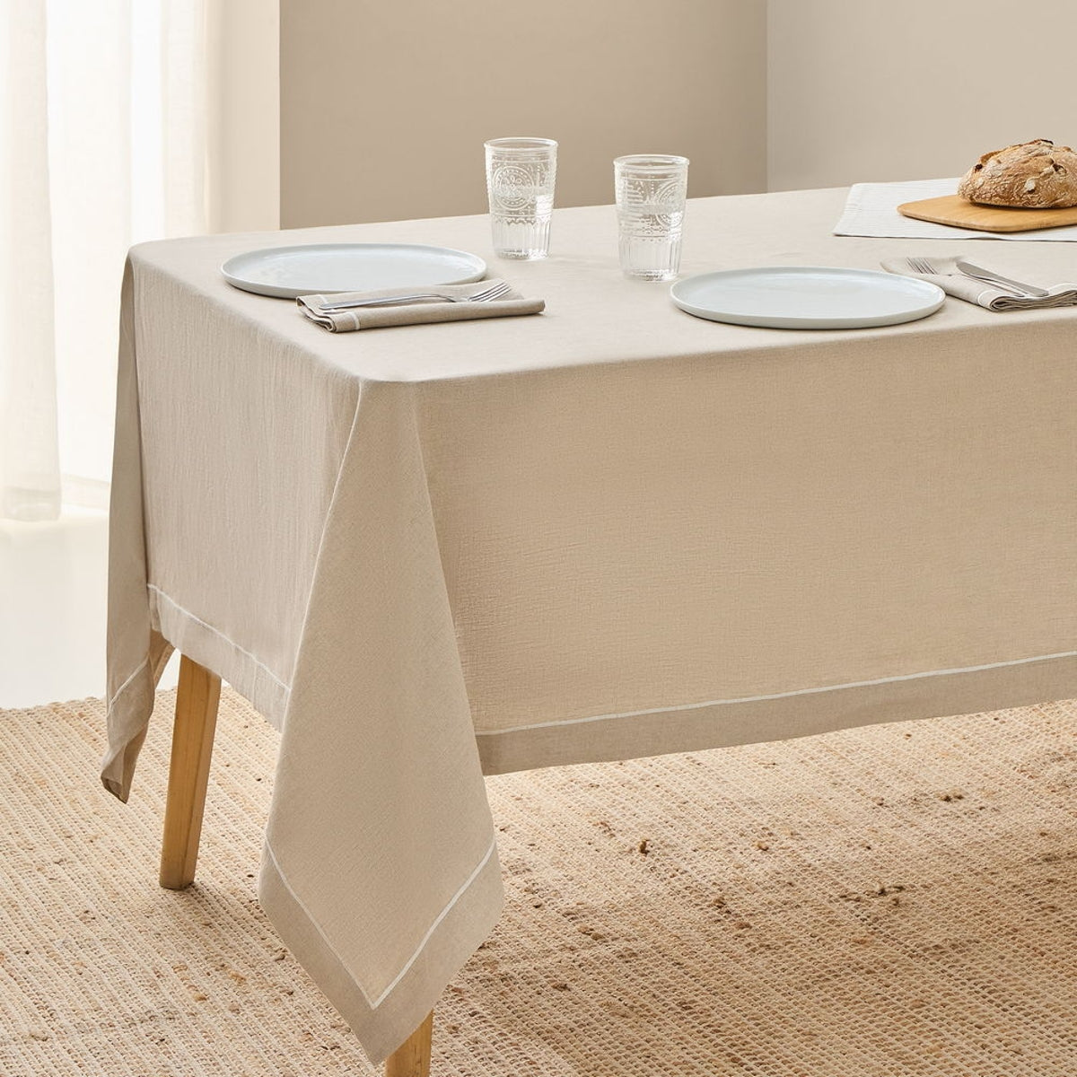 Mantel de lino natural con festón bordado Lin color marfil natural ...